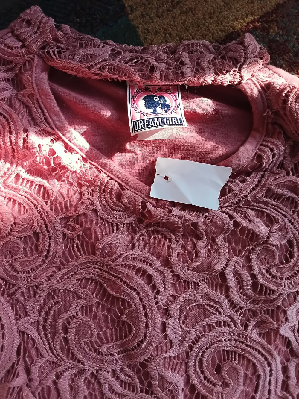 Girls' Pink Lace Overlay Long Sleeve Top
